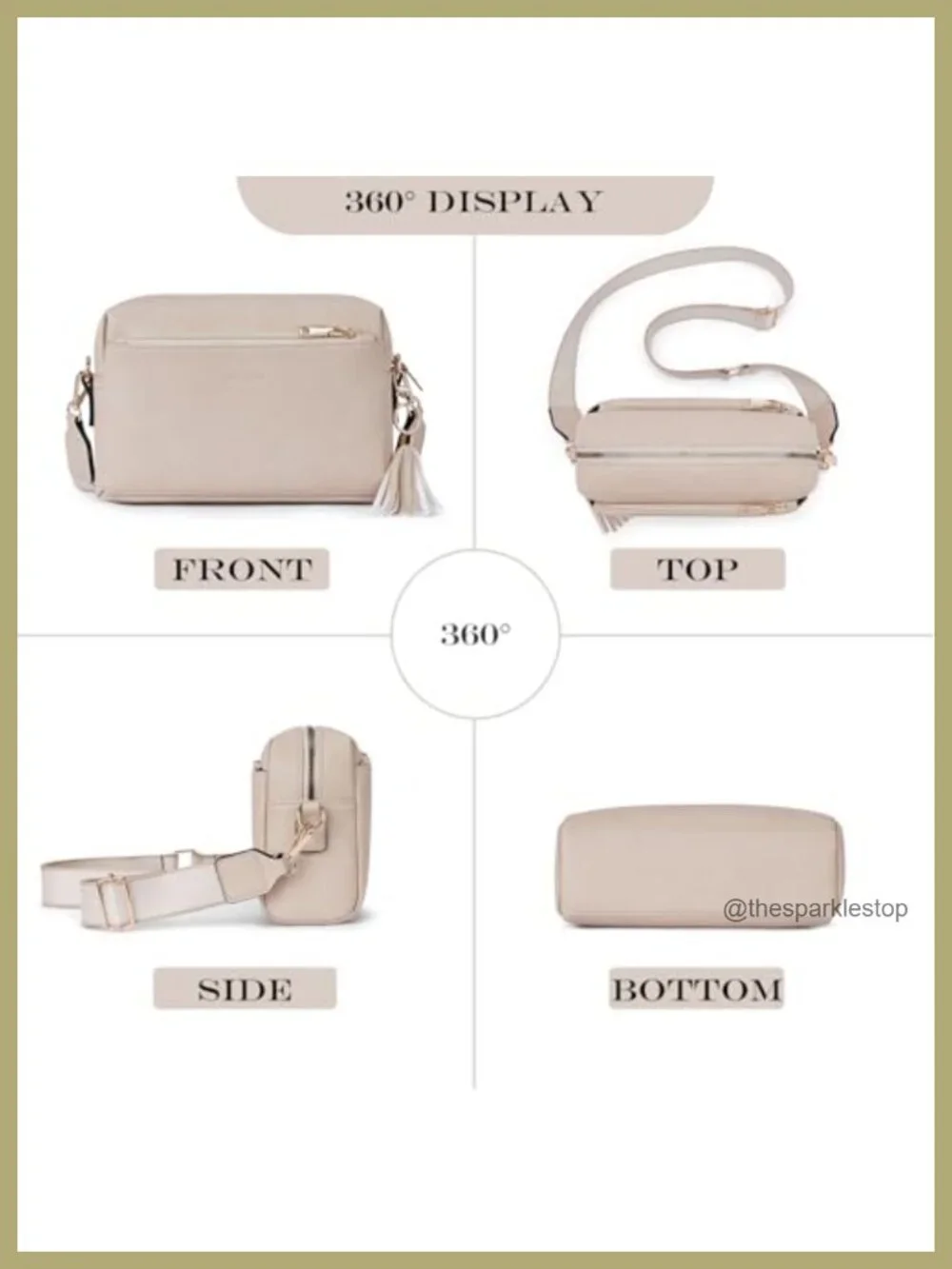 Vegan PU Leather Crossbody Bag with Triple Zip, Phone Pocket & Card Slots